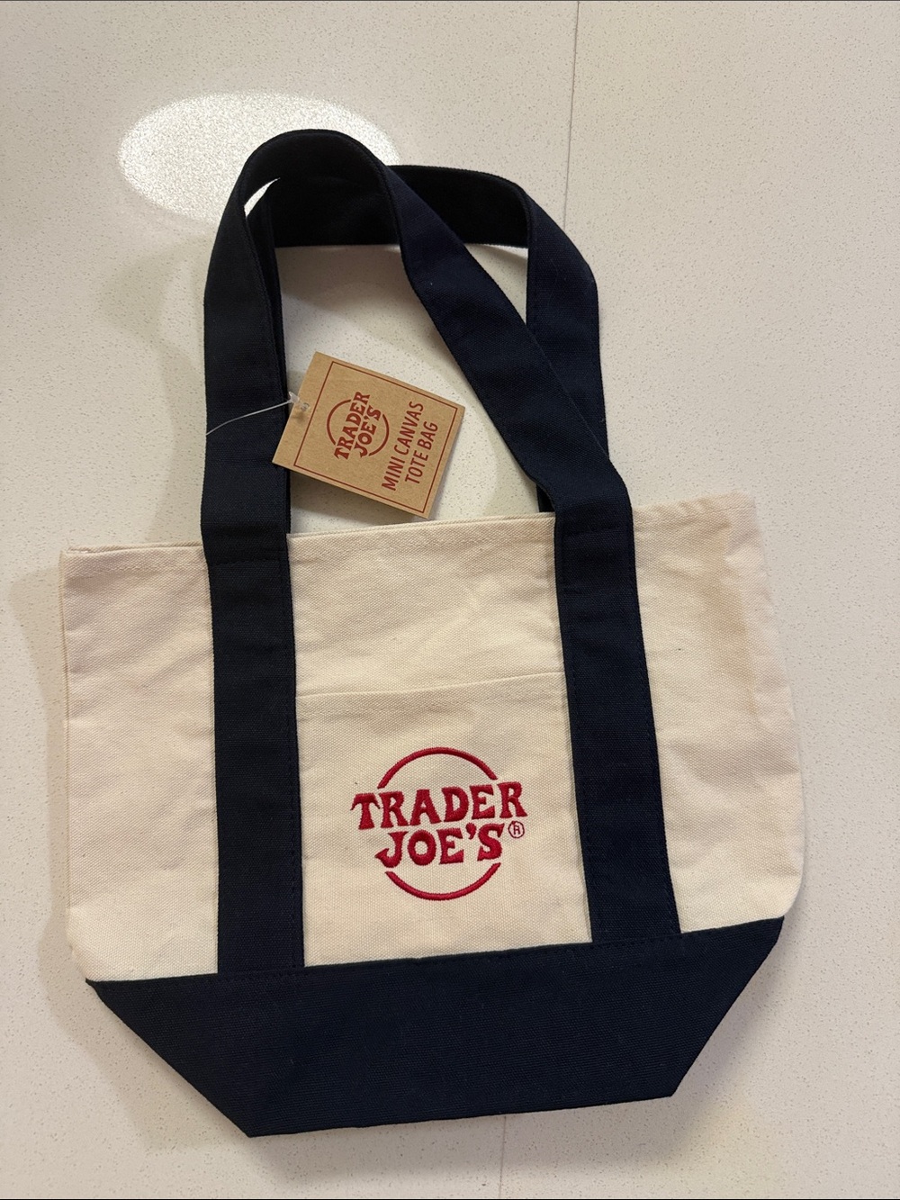 Trader Joe's Mini Canvas Tote Bag in Cream and Navy